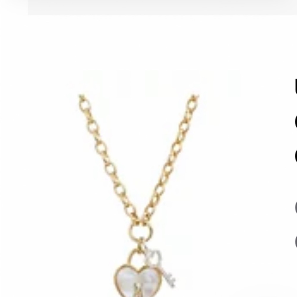 NWT Cubic Zirconia key & Genuine Mother Of pearl Inlay Stone Necklace Gold Tone. - Picture 3 of 7